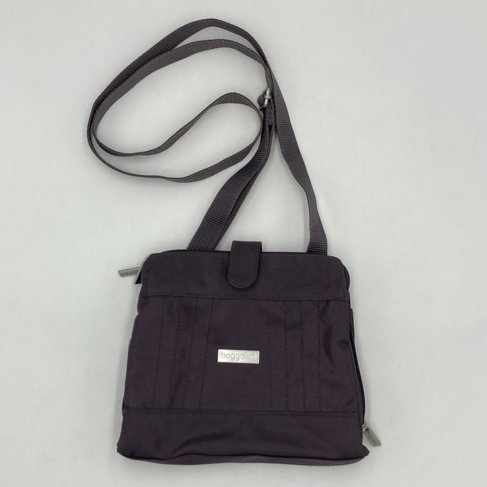 Baggallini Travel Crossbody Bag Gray Water Resistant Nylon Lightweight Pocket 7"